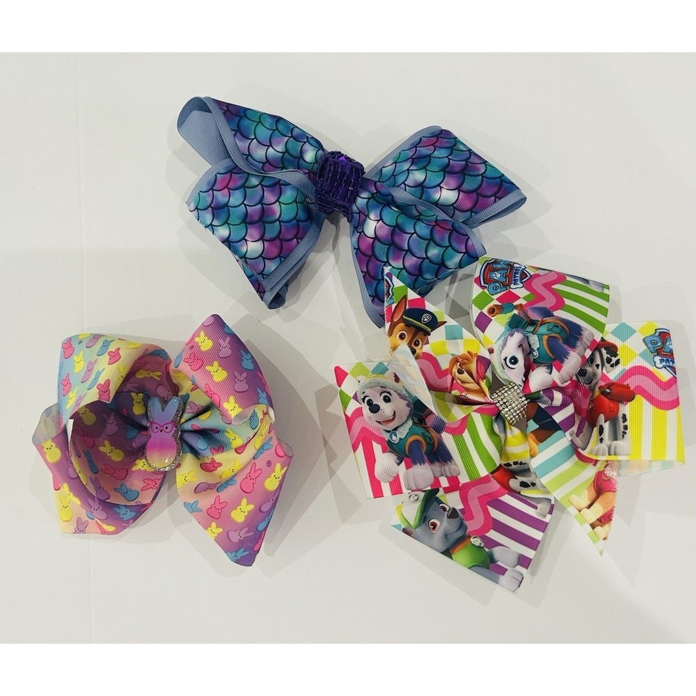 Lot of Girls Hair Bows - Medium/ Large - Mermaid , Paw Patrol‎ , Peeps Occasion